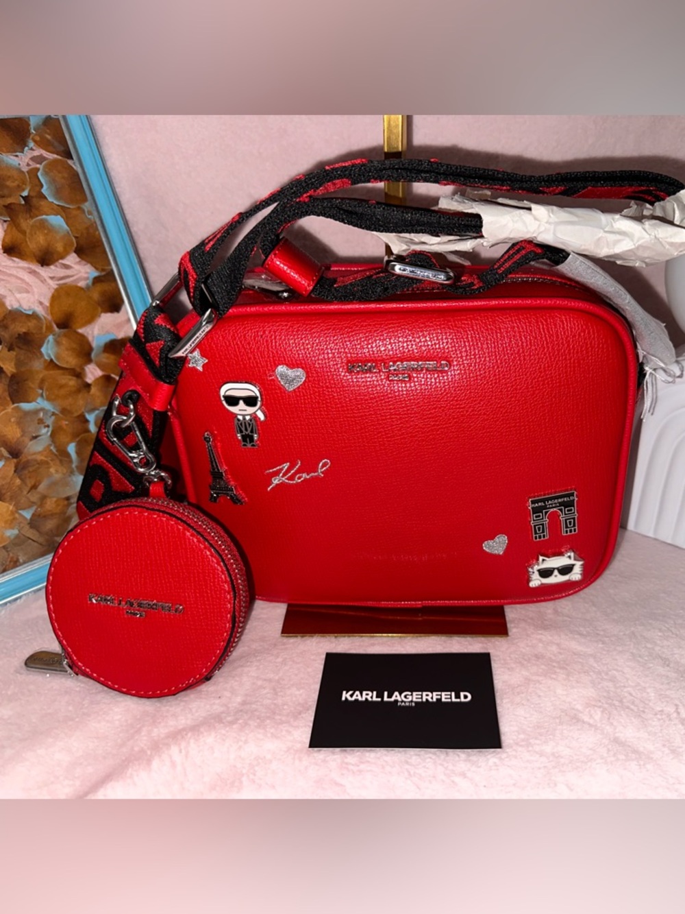 Karl Lagerfeld Red Crossbody Bag with Coin Pouch